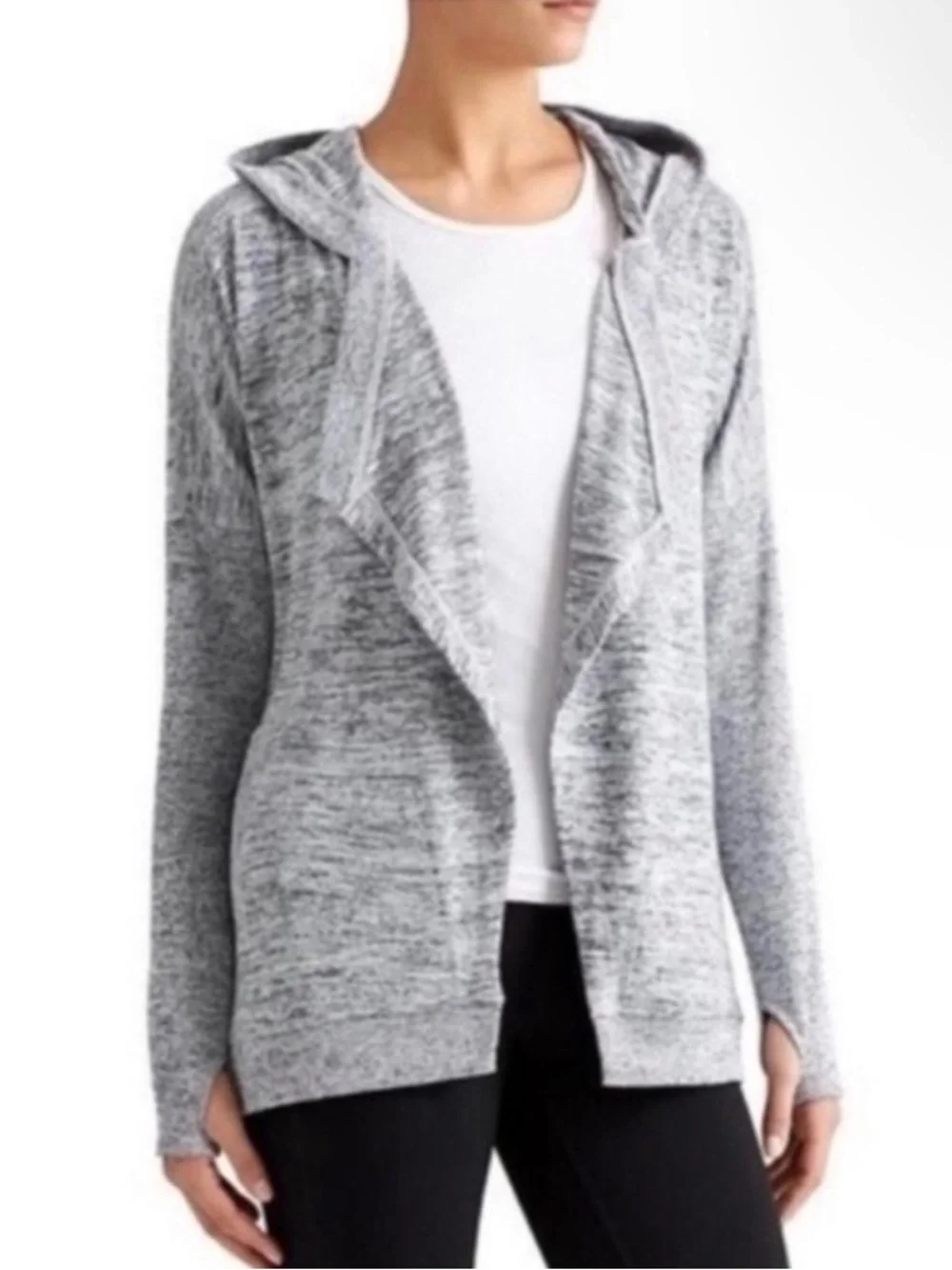 Athleta Gray Space Dye Hooded Open Front‎ Cardigan Wrap XS